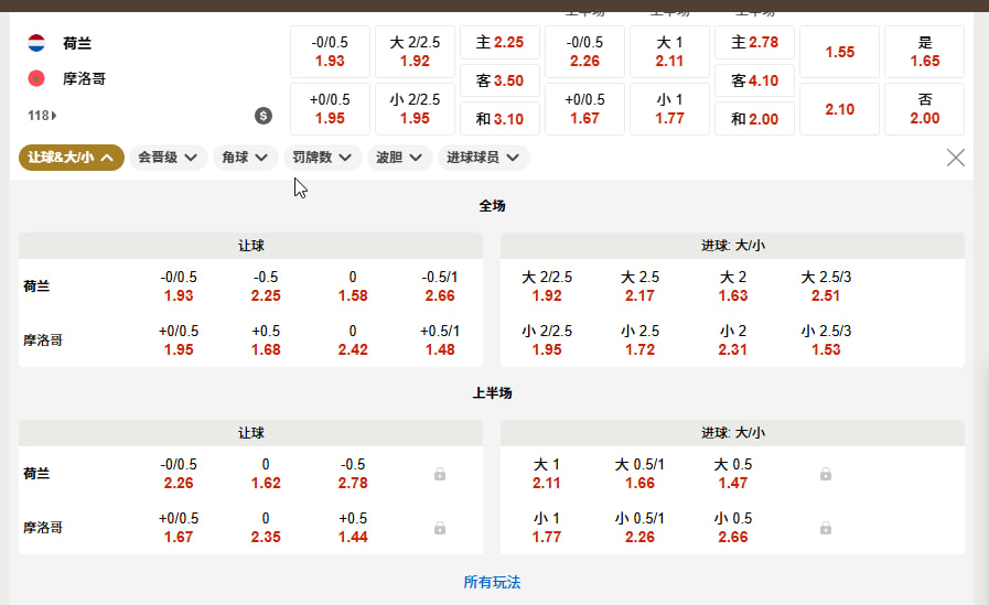 荷兰 vs 摩洛哥（淘汰赛北京时间 6 月 30 日（周二）上午 09:00）