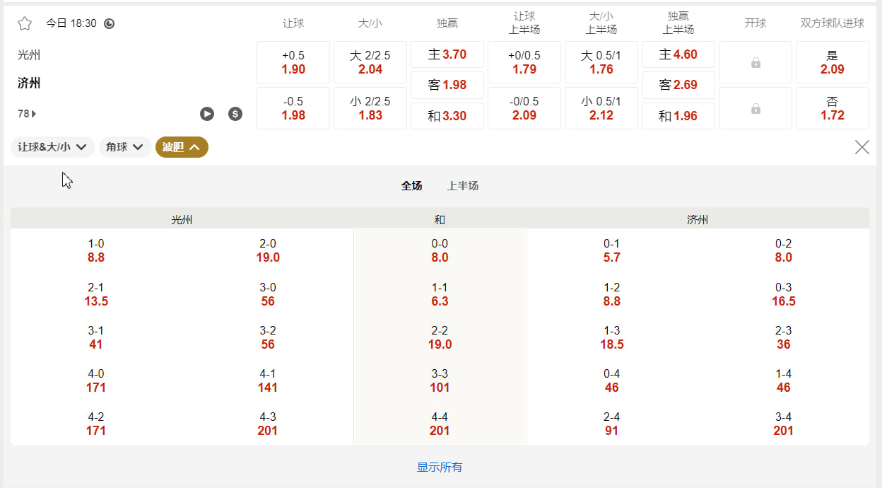 韩国K组甲级联赛 7月26号18:30 光州 FC (主) vs 济州 SK (客)